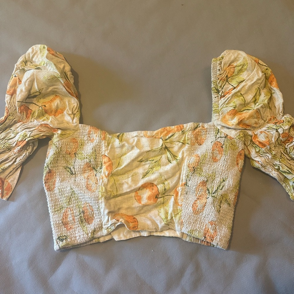 Orange puffed sleeve blouse